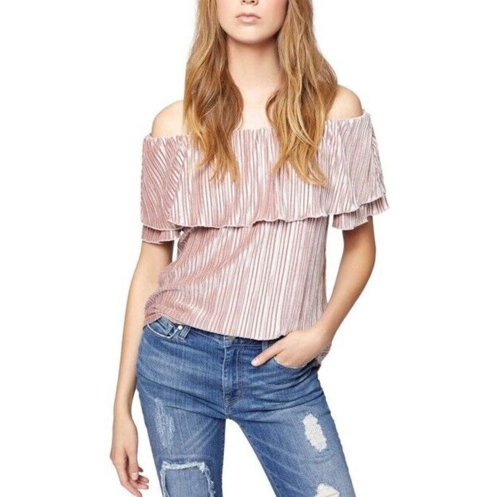 NWT Sanctuary Womens Pink‎ Velvet Pleated Off the Shoulder Top Size Small